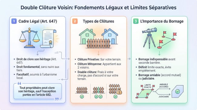 Double clôture entre voisins - Fondements légaux et limites séparatives